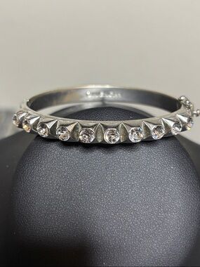 Givenchy Silver Tone Crystal Stud Hinged Bangle Bracelet